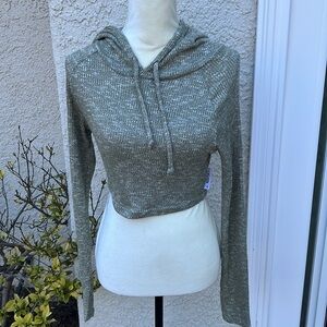 Gymshark Slounge Crop Hoodie Khaki Marl Pullover Women's Size S NWT